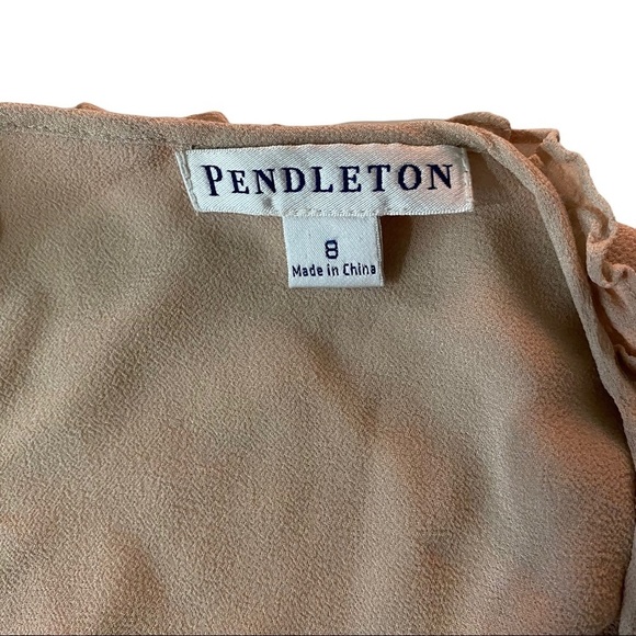Pendleton Khaki Semi-Sheer 100% Silk Ruffled Neck Button Front LS Blouse Women 8 - Picture 10 of 10